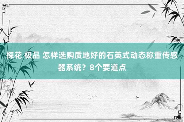 探花 极品 怎样选购质地好的石英式动态称重传感器系统？8个要道点