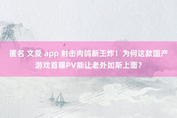 匿名 文爱 app 射击肉鸽新王炸！为何这款国产游戏首曝PV能让老外如斯上面？
